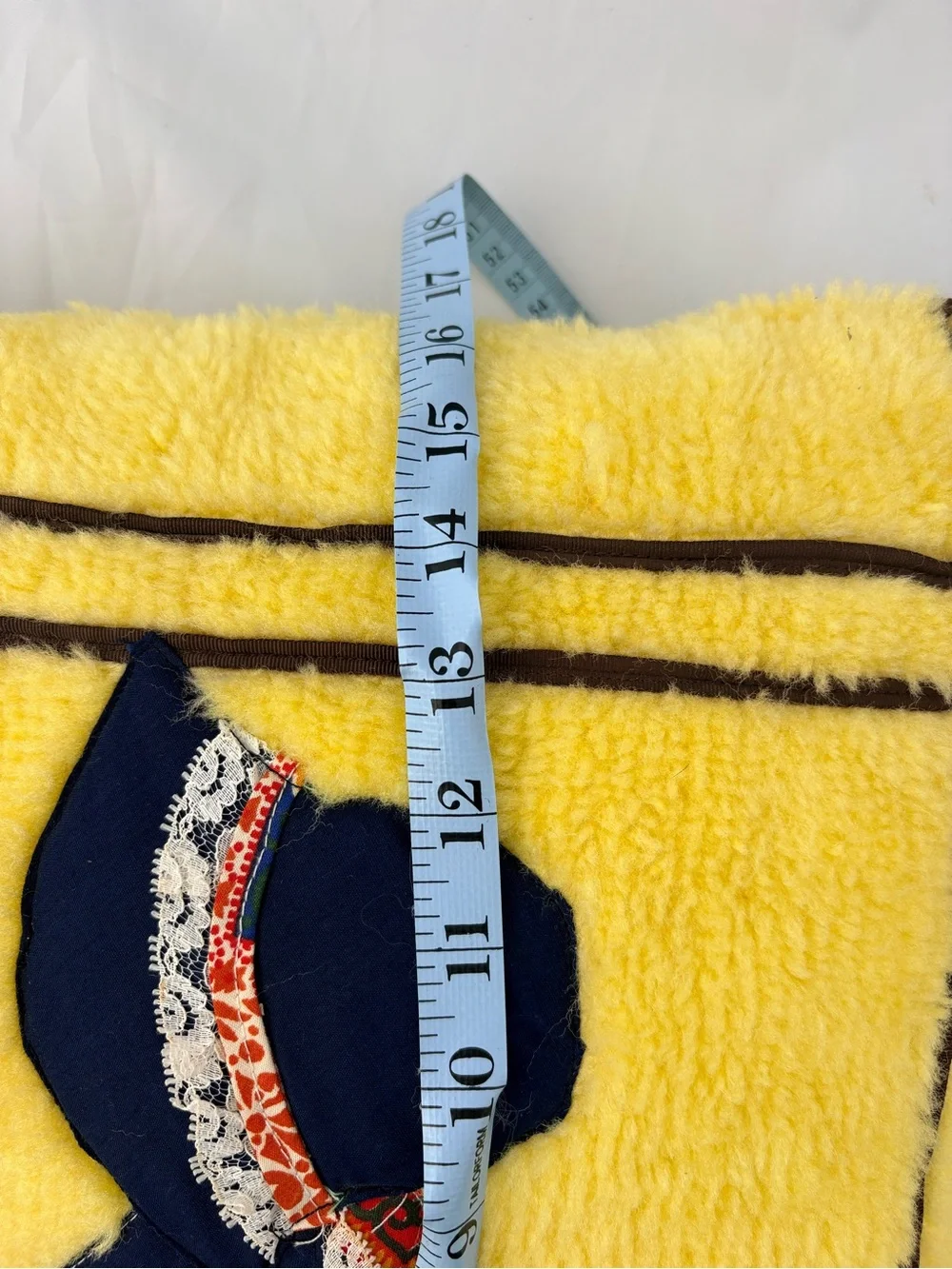 Vintage Handmade Sunbonnet Sue Pillow- 70’s Fuzzy Yellow Fabric with Brown Trim